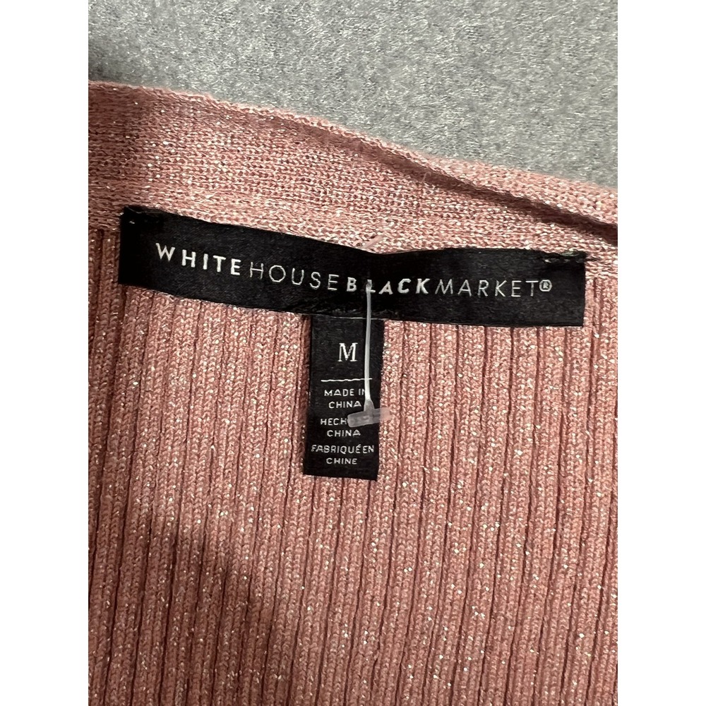 White House Black Market WHBM M Rose Gold Shimmer Ribbed Knit Henley Top Blouse - Picture 4 of 6